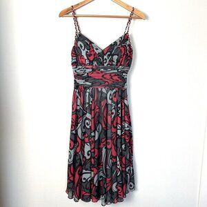 Y2K Babydoll Midi Dress Maximalist Colorful‎ Print With Braided Straps Size 6